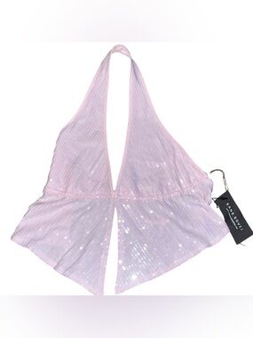 Vintage y2k early 2000s style Pink Sequin Halter Crop Top